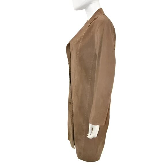 Chicos Caramel Khaki Brown Long Western Leather Duster Jacket Dress Coat 1 M 8 - Picture 2 of 9